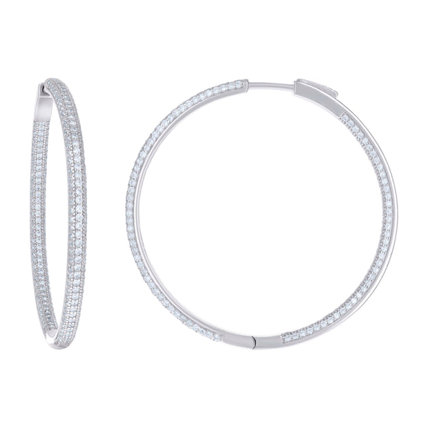 925 Sterling Silver Womens Cubic Zirconia Hoop Earrings 3mm X 45mm - SLV-129213