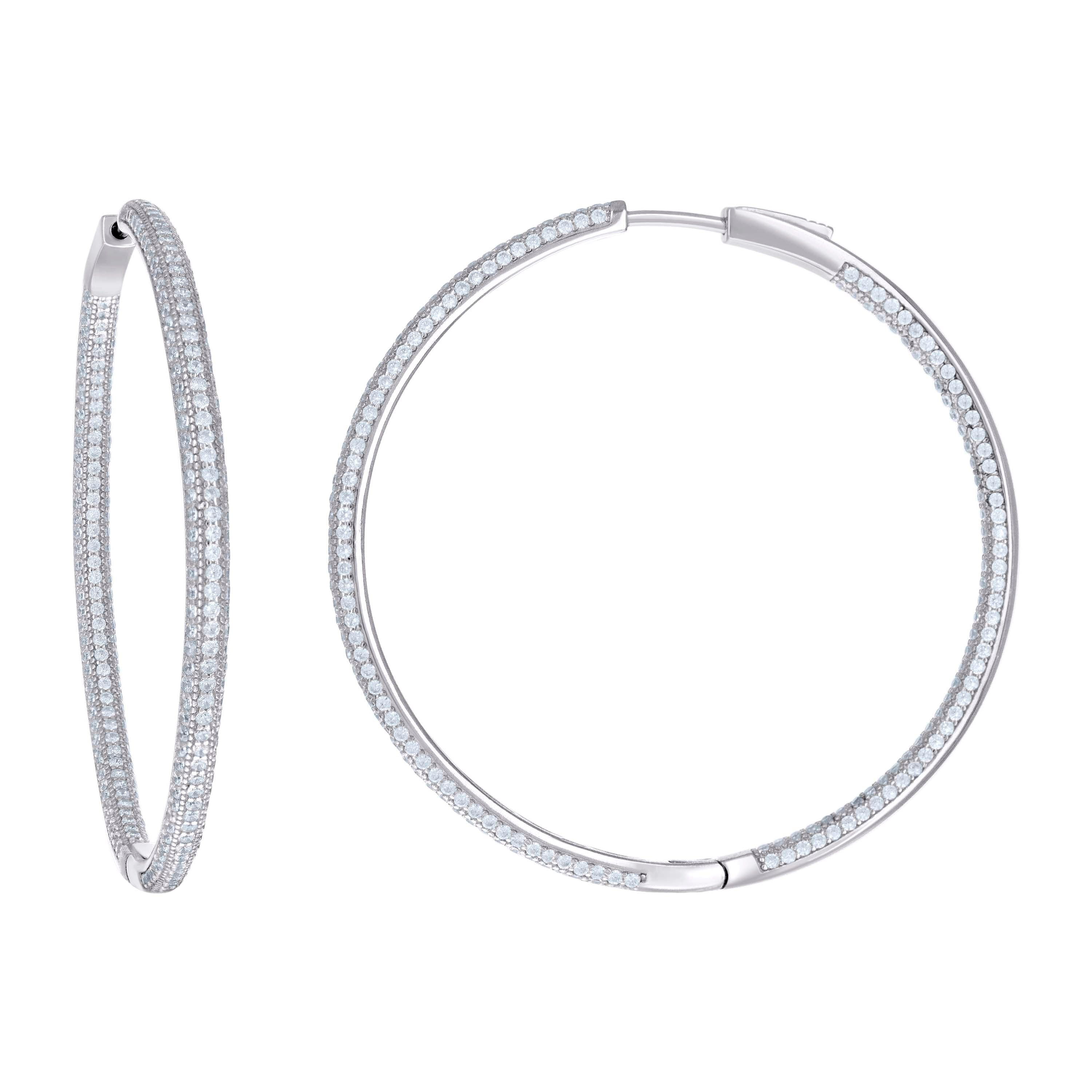 925 Sterling Silver Womens Cubic Zirconia Hoop Earrings 3mm X 50mm - SLV-129214