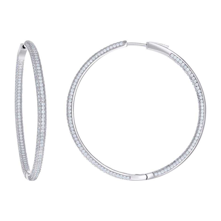 925 Sterling Silver Womens Cubic Zirconia Hoop Earrings 3mm X 50mm - SLV-129214