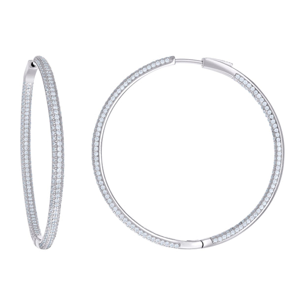 925 Sterling Silver Womens Cubic Zirconia Hoop Earrings 3mm X 50mm - SLV-129214