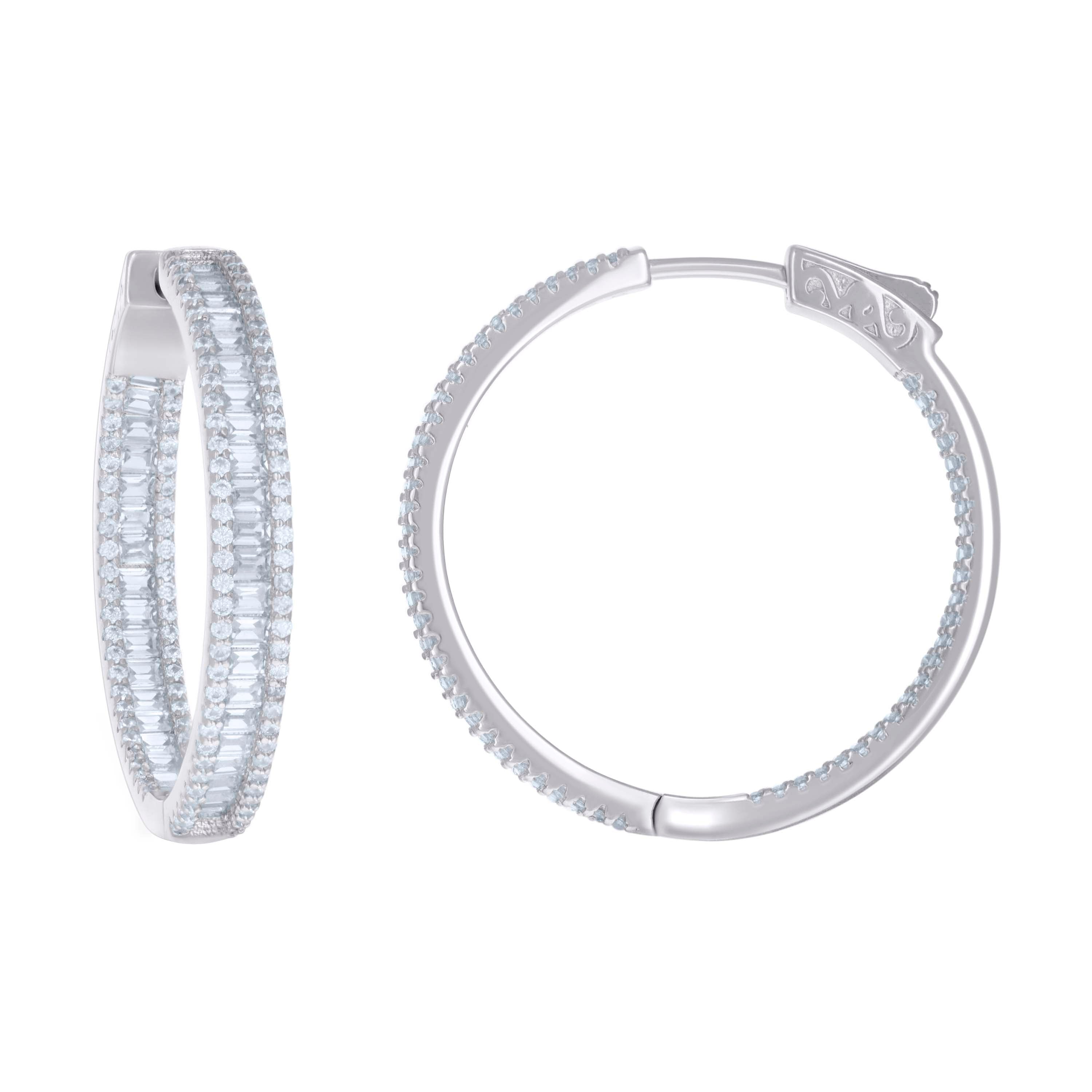 925 Sterling Silver Womens Cubic Zirconia Hoop Earrings 4mm X 30mm - SLV-129216