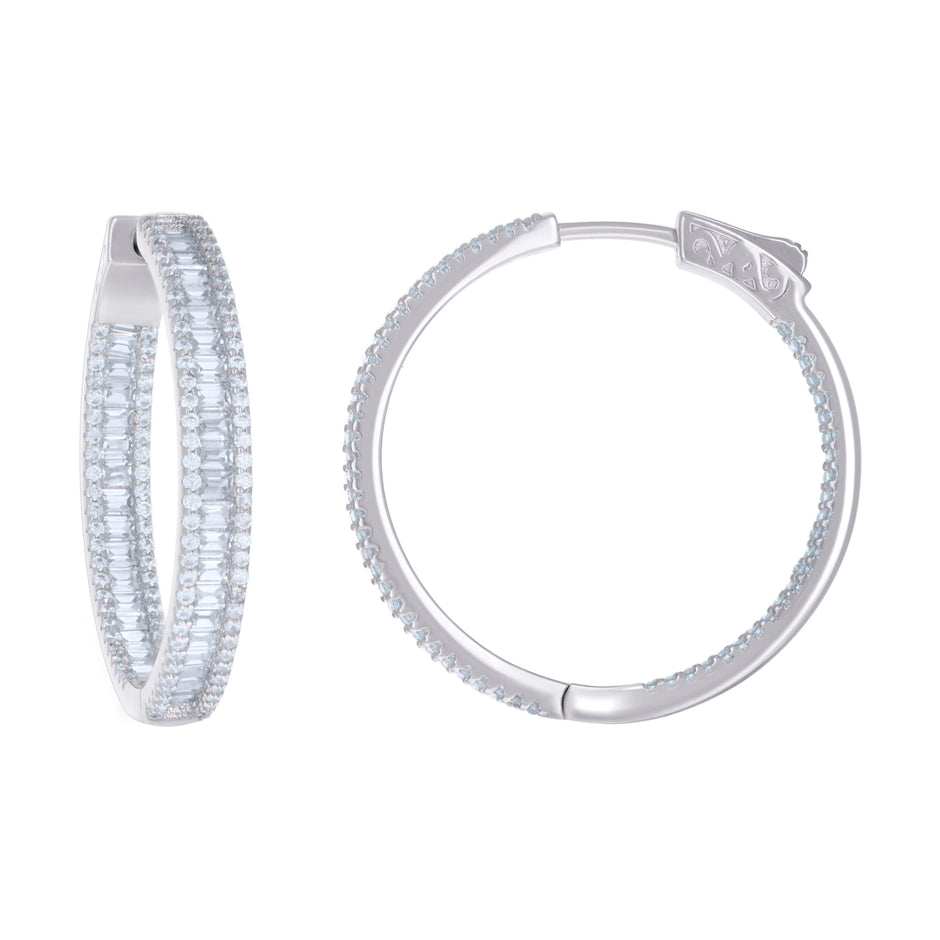 925 Sterling Silver Womens Cubic Zirconia Hoop Earrings 4mm X 30mm - SLV-129216