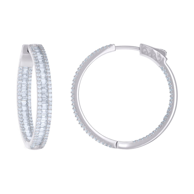 925 Sterling Silver Womens Cubic Zirconia Hoop Earrings 4mm X 30mm - SLV-129216