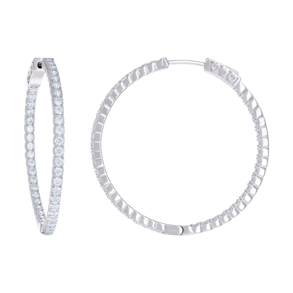 925 Sterling Silver Womens Cubic Zirconia Hoop Earrings 2mm X 40mm - SLV-129219