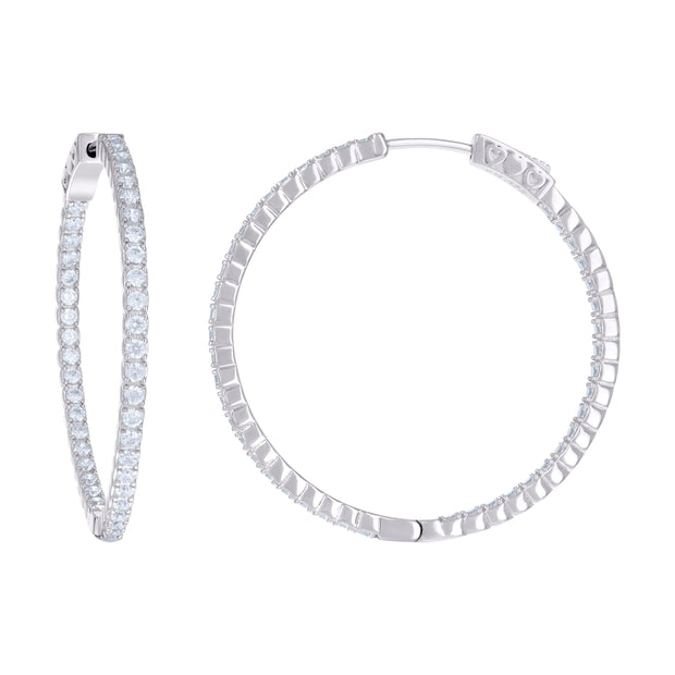 925 Sterling Silver Womens Cubic Zirconia Hoop Earrings 2mm X 40mm - SLV-129219