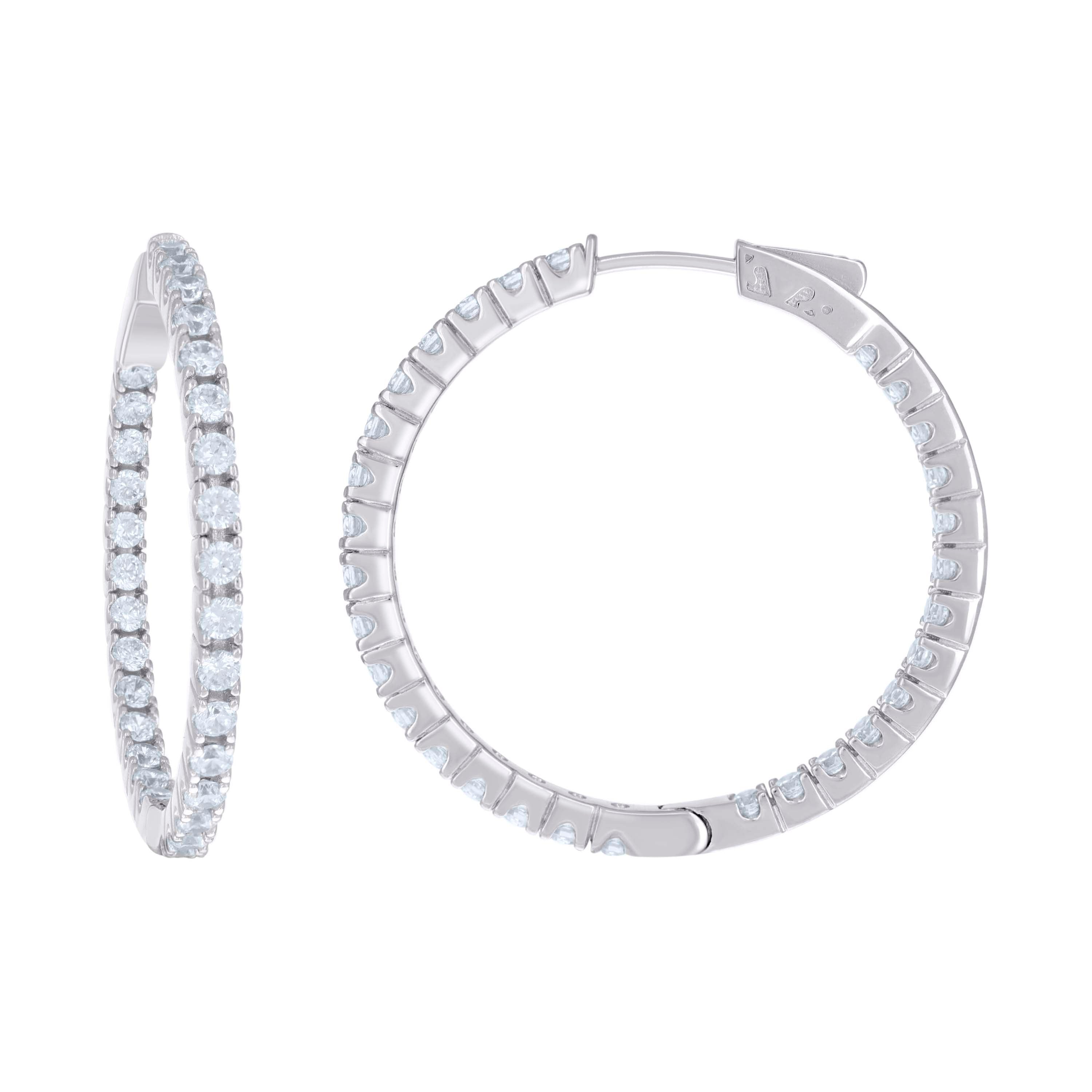 925 Sterling Silver Womens Cubic Zirconia Hoop Earrings 2.5mm X 35mm