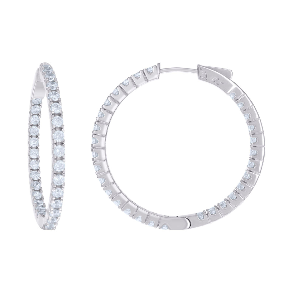 925 Sterling Silver Womens Cubic Zirconia Hoop Earrings 2.5mm X 35mm
