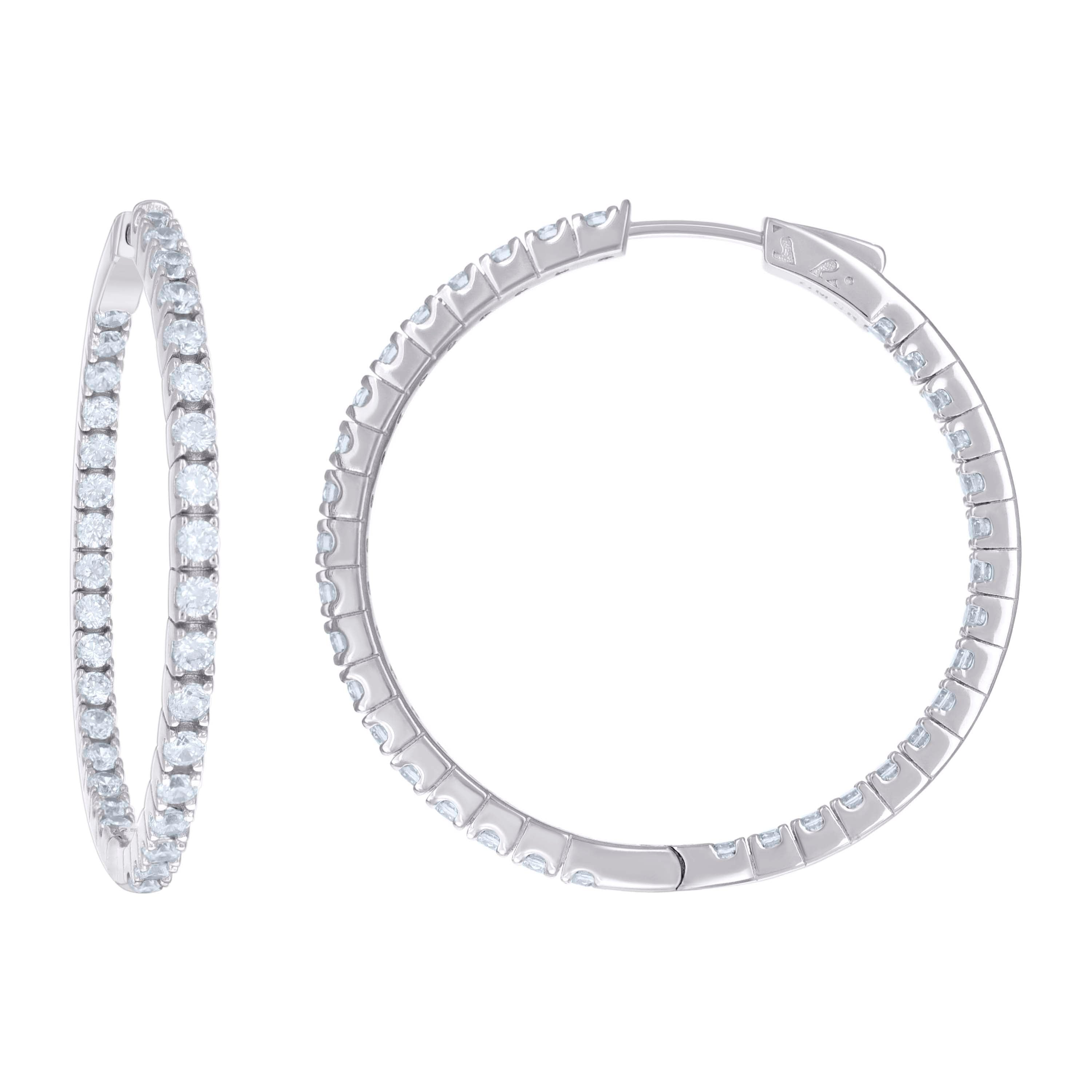 925 Sterling Silver Womens Cubic Zirconia Hoop Earrings 2.5mm X 45mm - SLV-129224