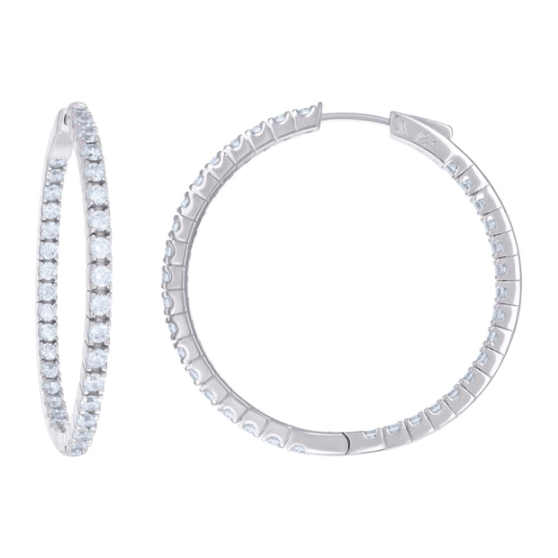 925 Sterling Silver Womens Cubic Zirconia Hoop Earrings 2.5mm X 45mm - SLV-129224