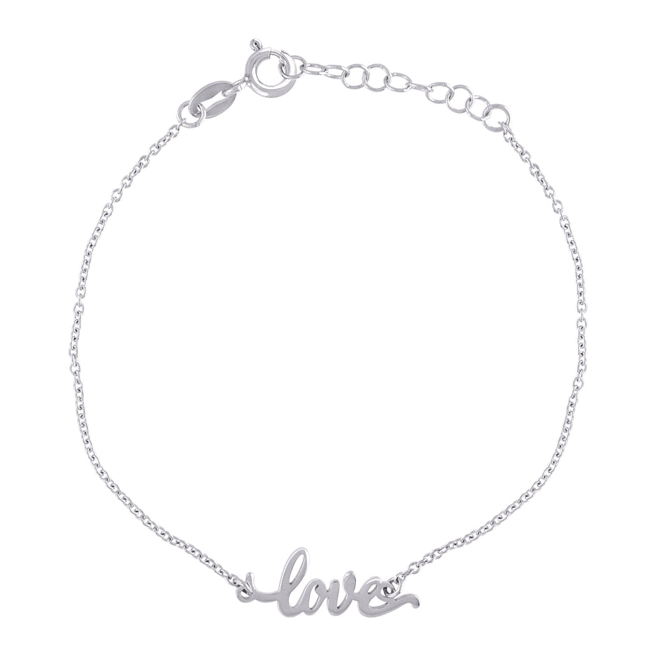 925 Sterling Silver Womens Love Charm Bracelet Size 7.5 Inches 