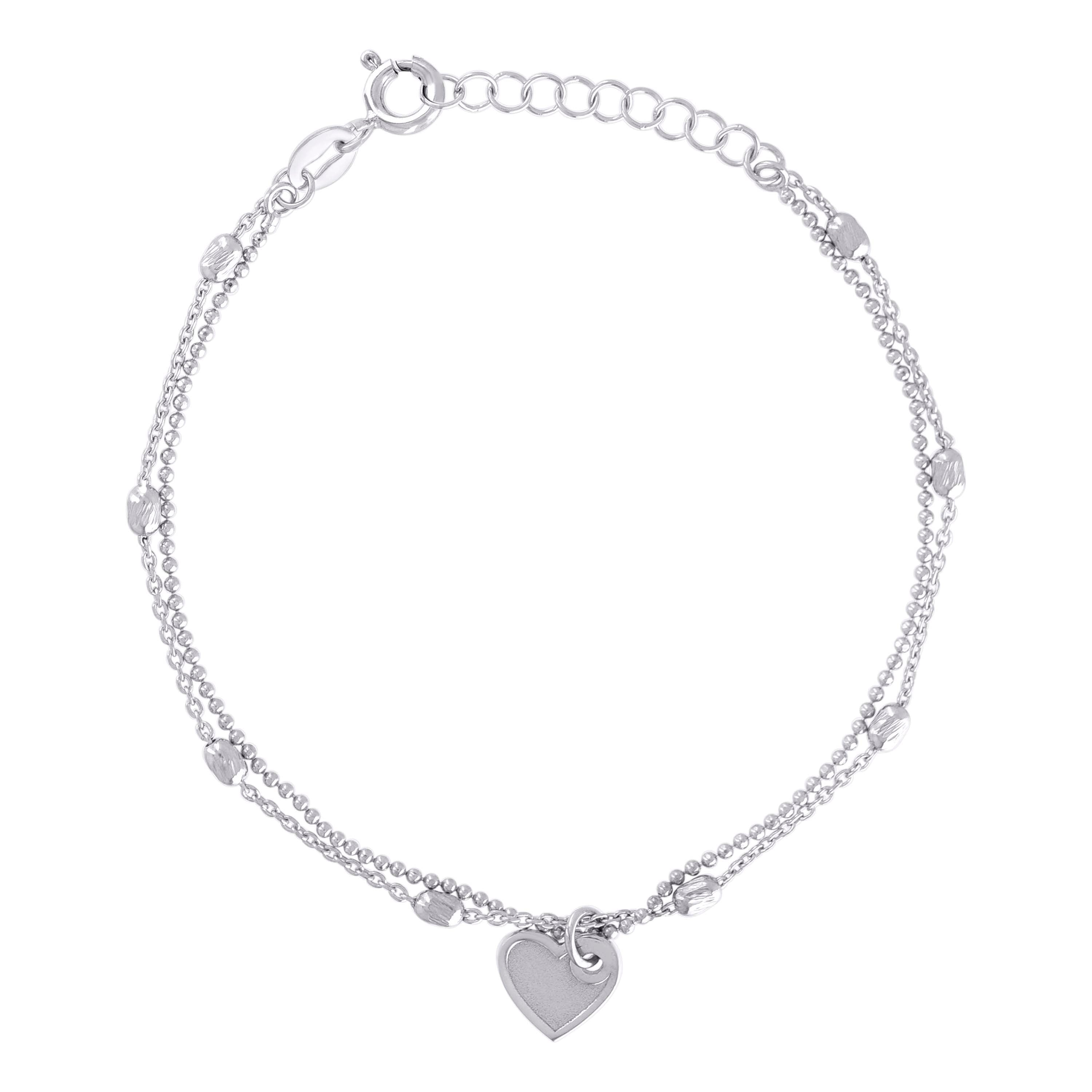925 Sterling Silver Womens Heart Charm Bracelet Size 7.5 Inches 
