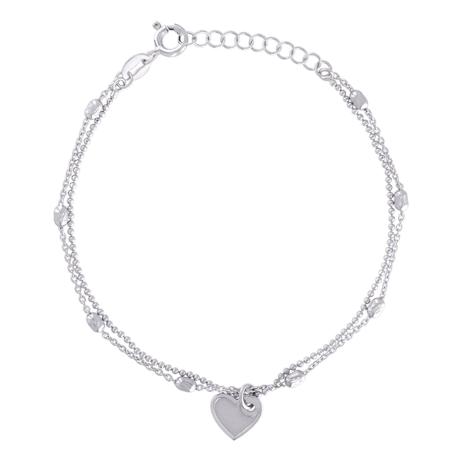 925 Sterling Silver Womens Heart Charm Bracelet Size 7.5 Inches 