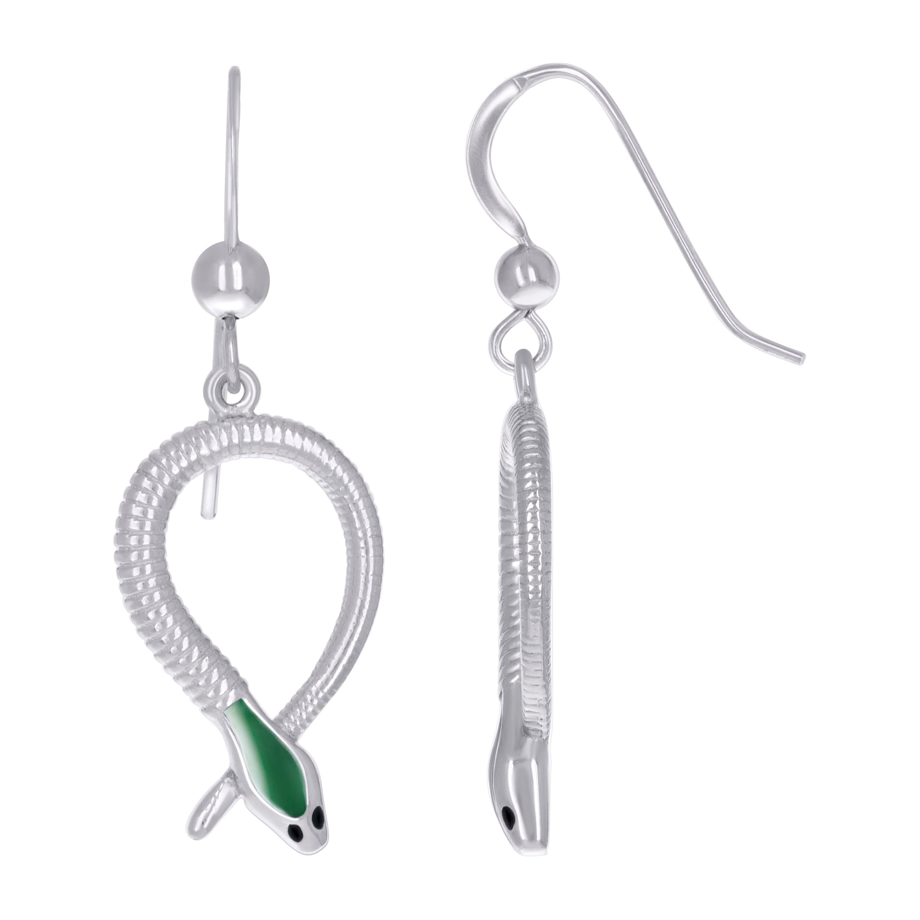 925 Sterling Silver Womens Enameled Snake Reptile Wildlife Danglers Earrings