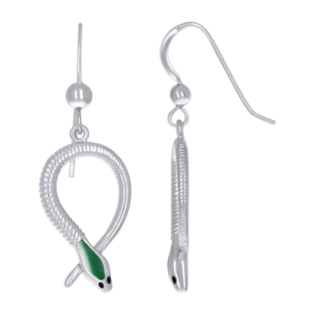 925 Sterling Silver Womens Enameled Snake Reptile Wildlife Danglers Earrings