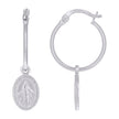 925 Sterling Silver Womens Miraculous Medal Religious Dangle Hoop Earrings