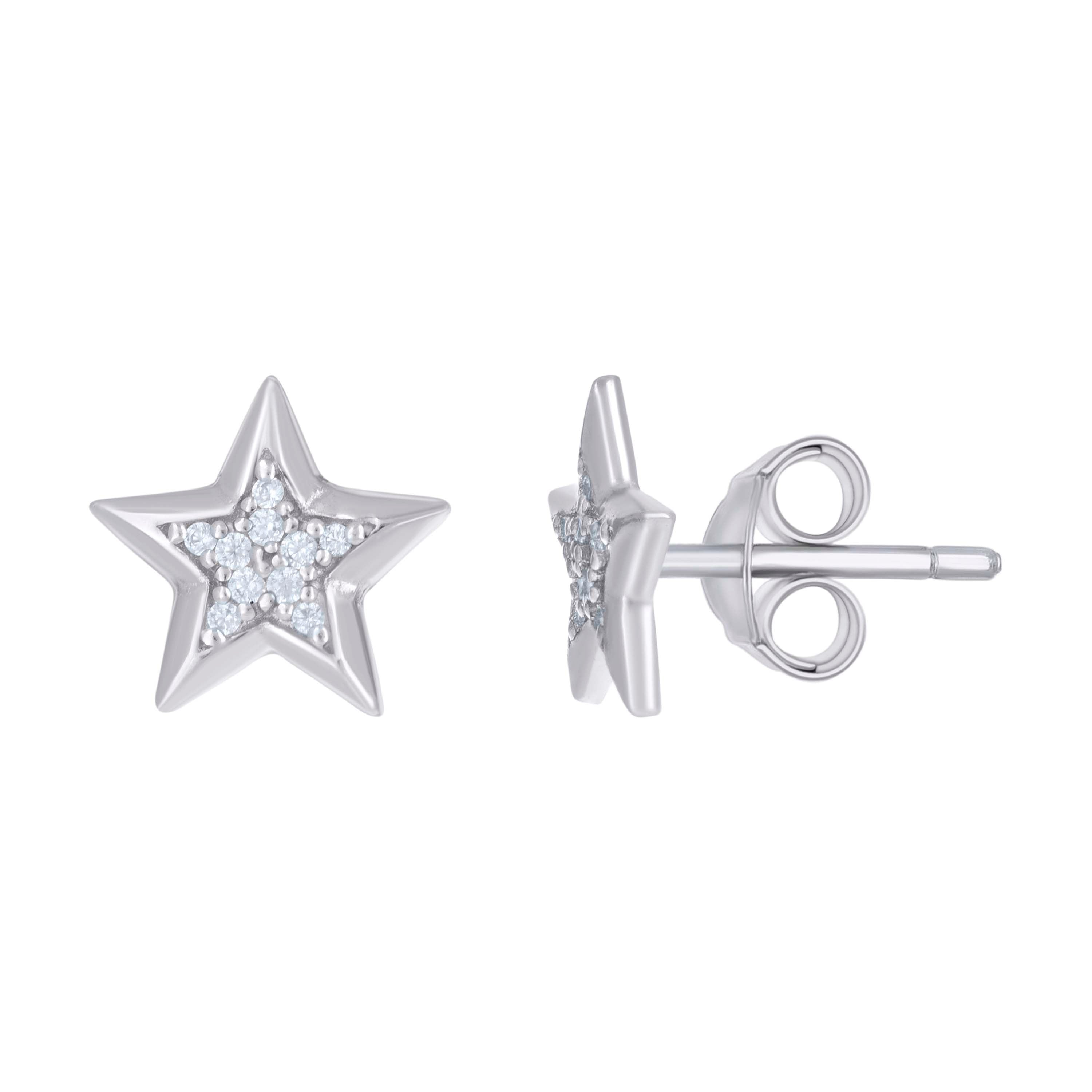 925 Sterling Silver Womens Cubic-Zirconia Star Fashion Stud Earrings