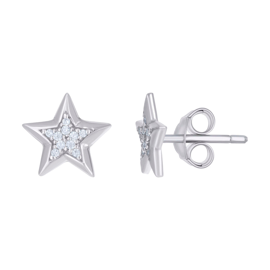 925 Sterling Silver Womens Cubic-Zirconia Star Fashion Stud Earrings