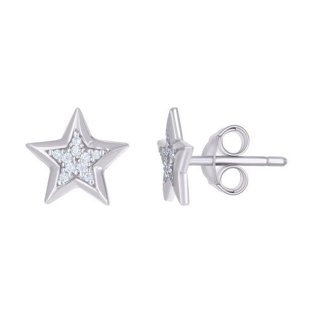 925 Sterling Silver Womens Cubic-Zirconia Star Fashion Stud Earrings