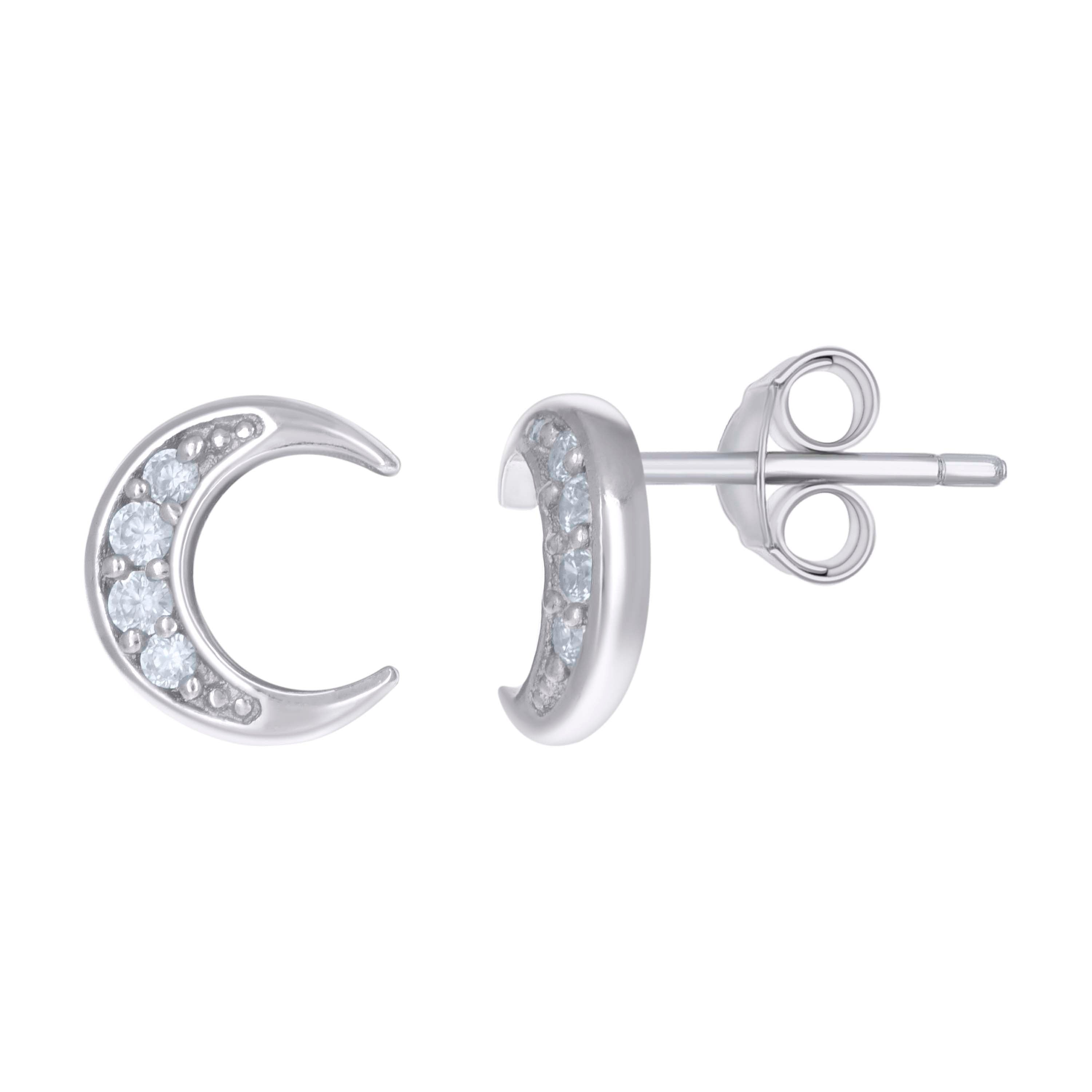 925 Sterling Silver Womens Cubic-Zirconia Moon Fashion Stud Earrings
