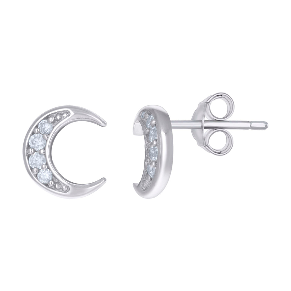 925 Sterling Silver Womens Cubic-Zirconia Moon Fashion Stud Earrings