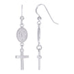 925 Sterling Silver Womens Miraculous Medal Cross Religious Danglers Earrings