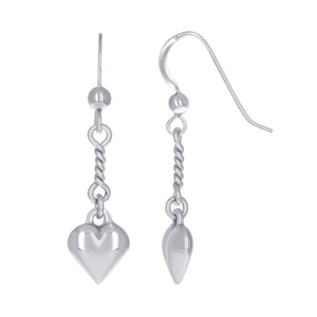 925 Sterling Silver Womens Heart Danglers Earrings
