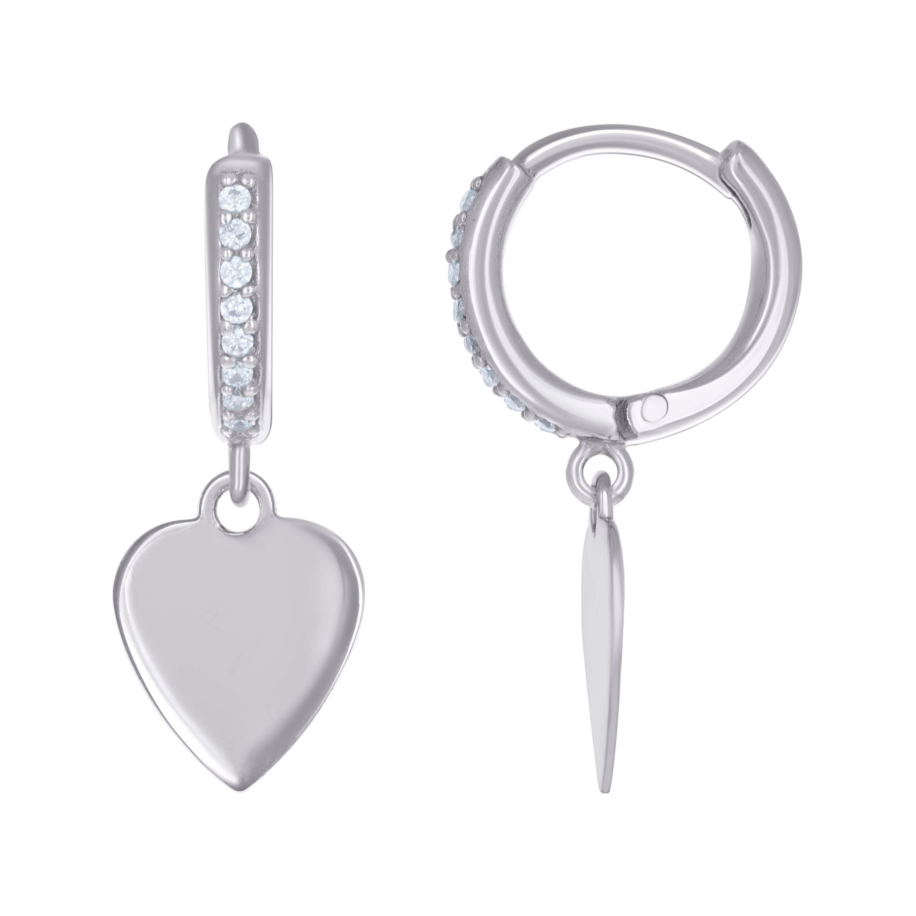 925 Sterling Silver Womens Cubic-Zirconia Heart Dangle Hoop Earrings