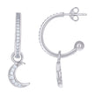 925 Sterling Silver Womens Cubic-Zirconia Moon Star Fashion Dangle Hoop Earrings