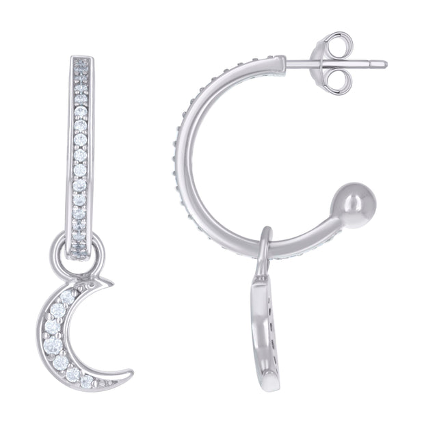 925 Sterling Silver Womens Cubic-Zirconia Moon Star Fashion Dangle Hoop Earrings