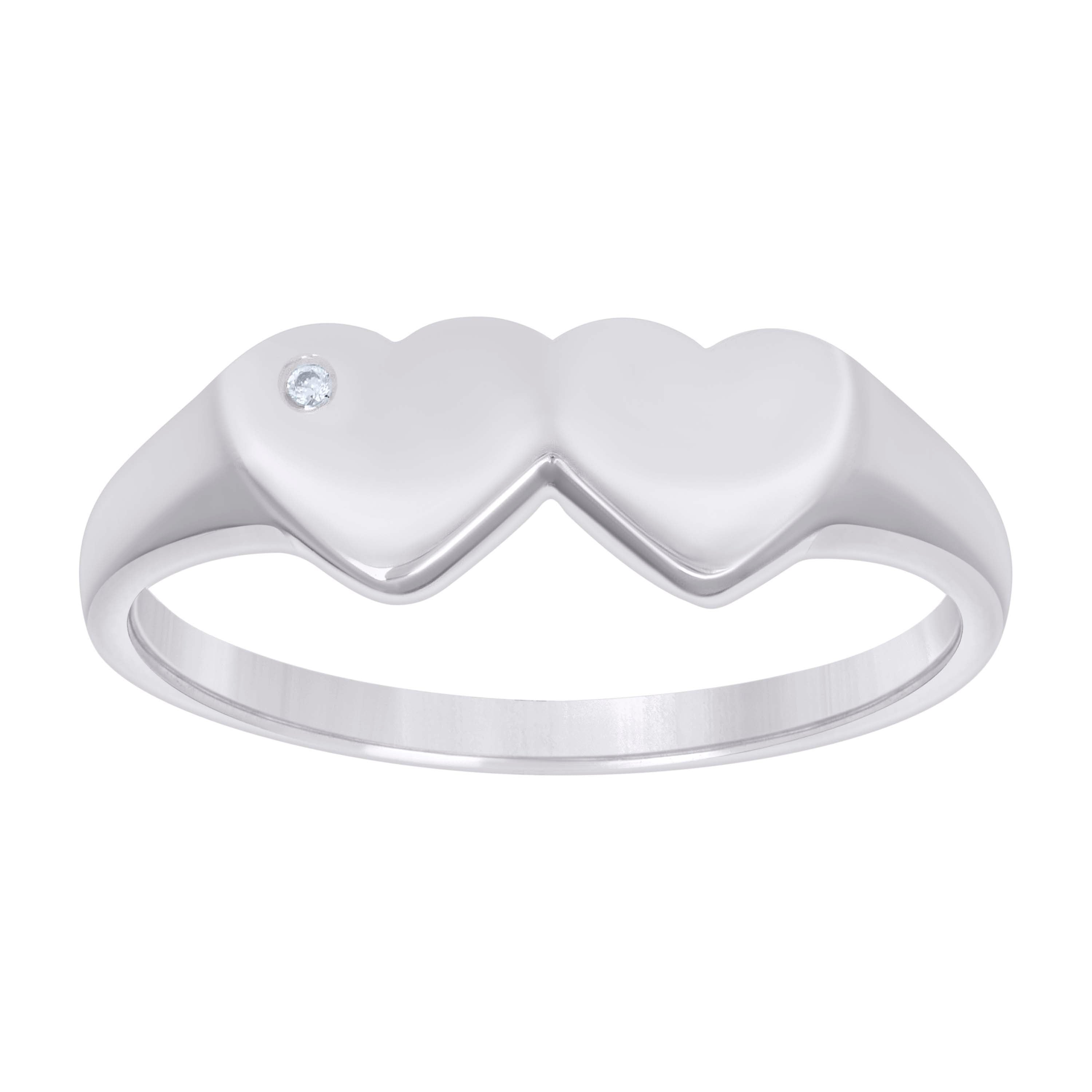 925 Sterling Silver Womens Cubic-Zirconia Double Heart Ring Size 7