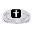 925 Sterling Silver Mens Black Enameled Cross Religious Ring Size 9 - SLV-129265