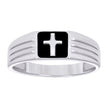 925 Sterling Silver Mens Black Enameled Cross Religious Ring Size 9