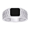 925 Sterling Silver Mens Black Enameled Square Head Fashion Ring Size 8 - SLV-129278