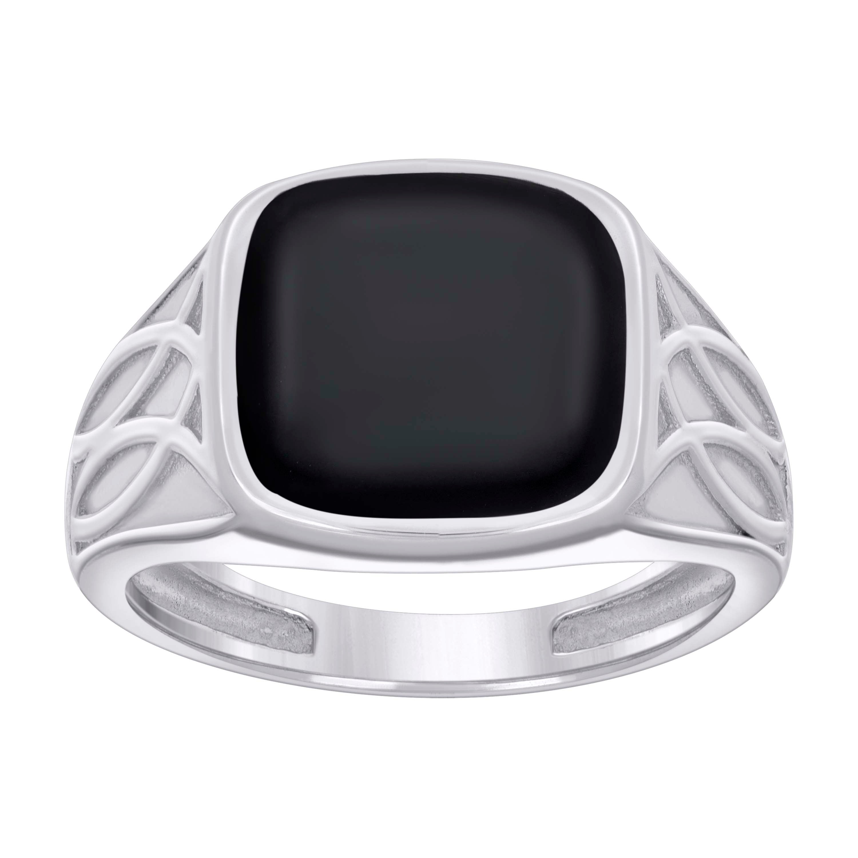 925 Sterling Silver Mens Black Enameled Square Head Fashion Ring Size 11 - SLV-129296