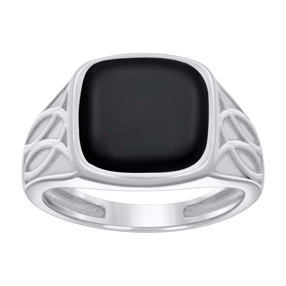 925 Sterling Silver Mens Black Enameled Square Head Fashion Ring Size 9 - SLV-129294