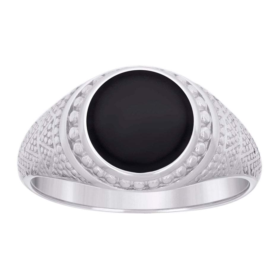 925 Sterling Silver Mens Black Enameled Round Head Fashion Ring Size 8 - SLV-129304