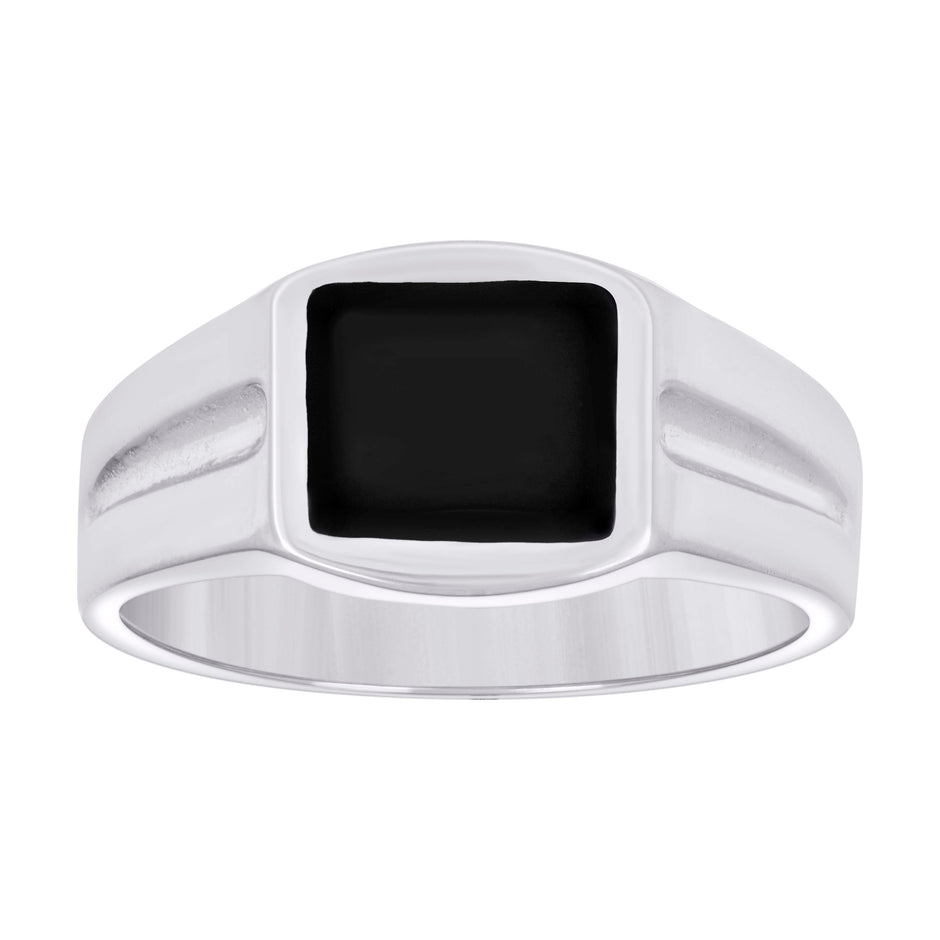 925 Sterling Silver Mens Black Enameled Square Head Fashion Ring Size 7