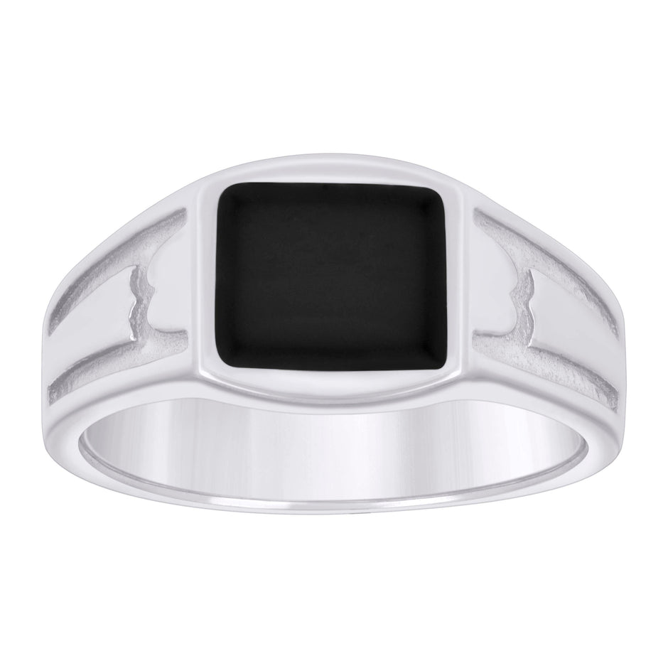 925 Sterling Silver Mens Black Enameled Square Head Fashion Ring Size 12 - SLV-129322