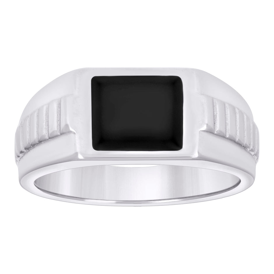 925 Sterling Silver Mens Black Enameled Square Head Fashion Ring Size 7