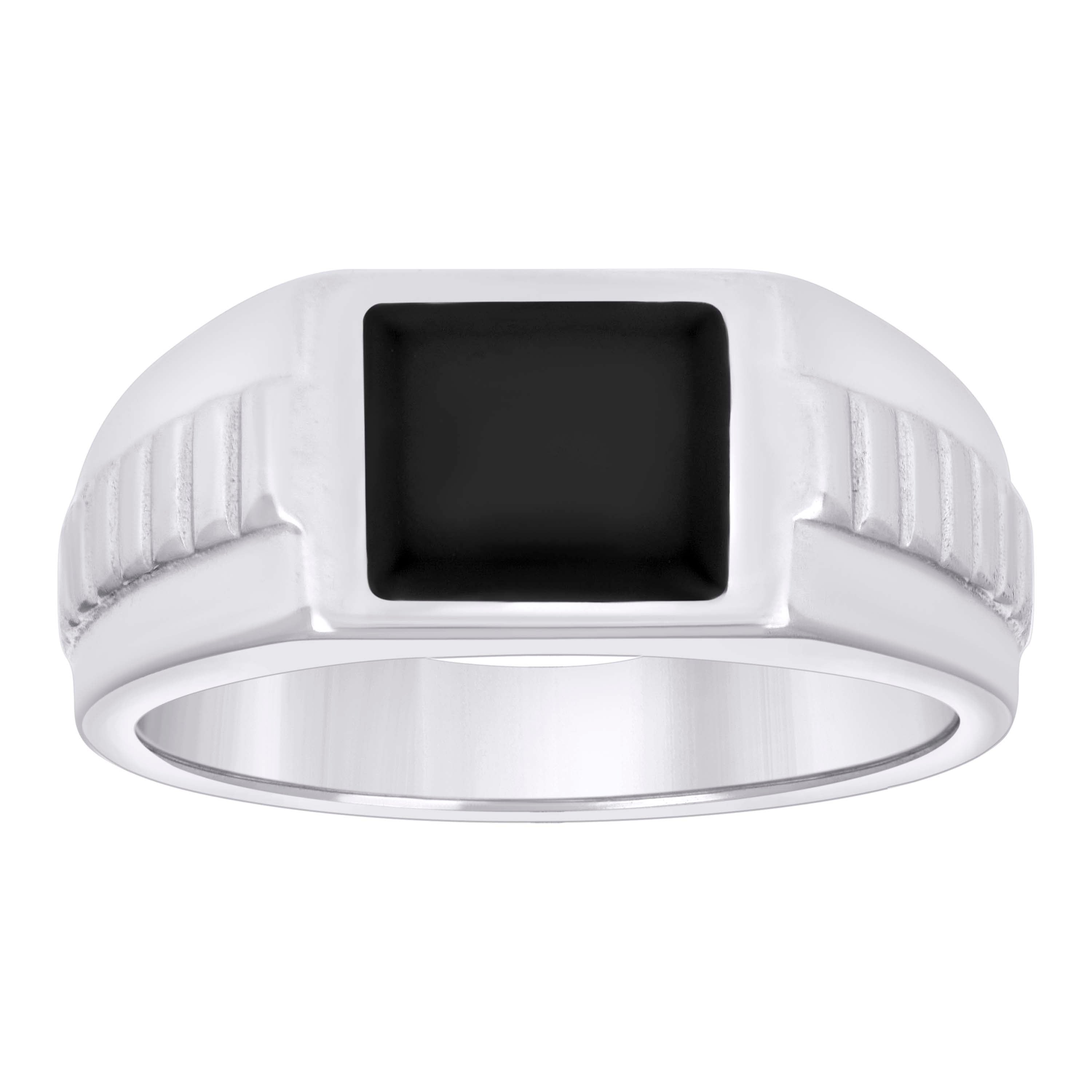 925 Sterling Silver Mens Black Enameled Square Head Fashion Ring Size 10 - SLV-129327