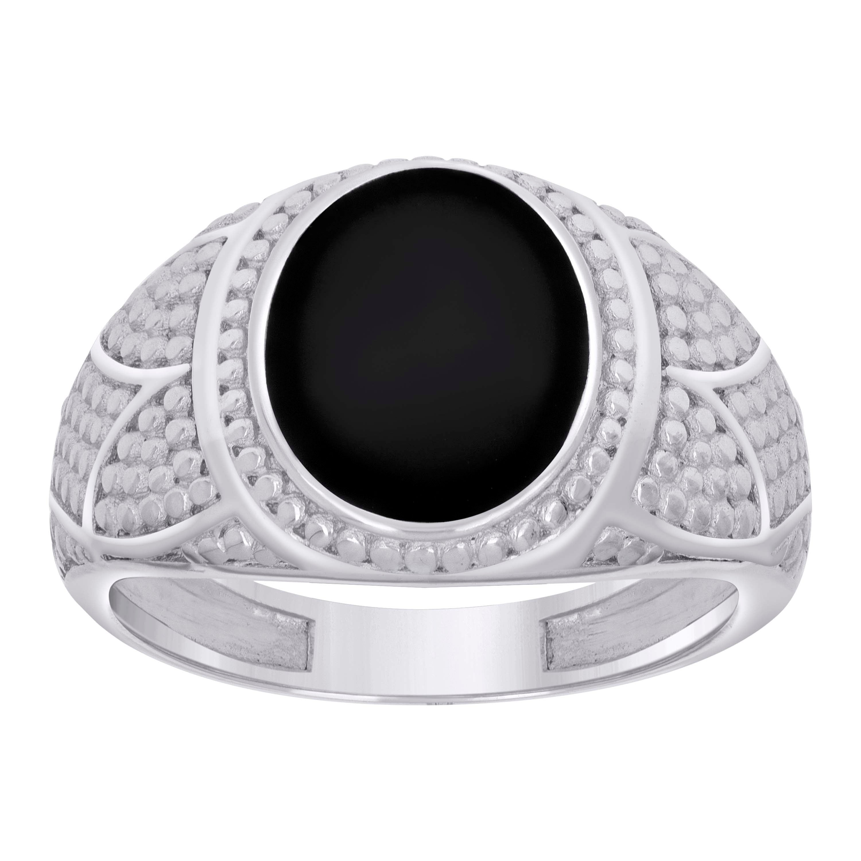 925 Sterling Silver Mens Black Enameled Oval Head Fashion Ring Size 12 - SLV-129336