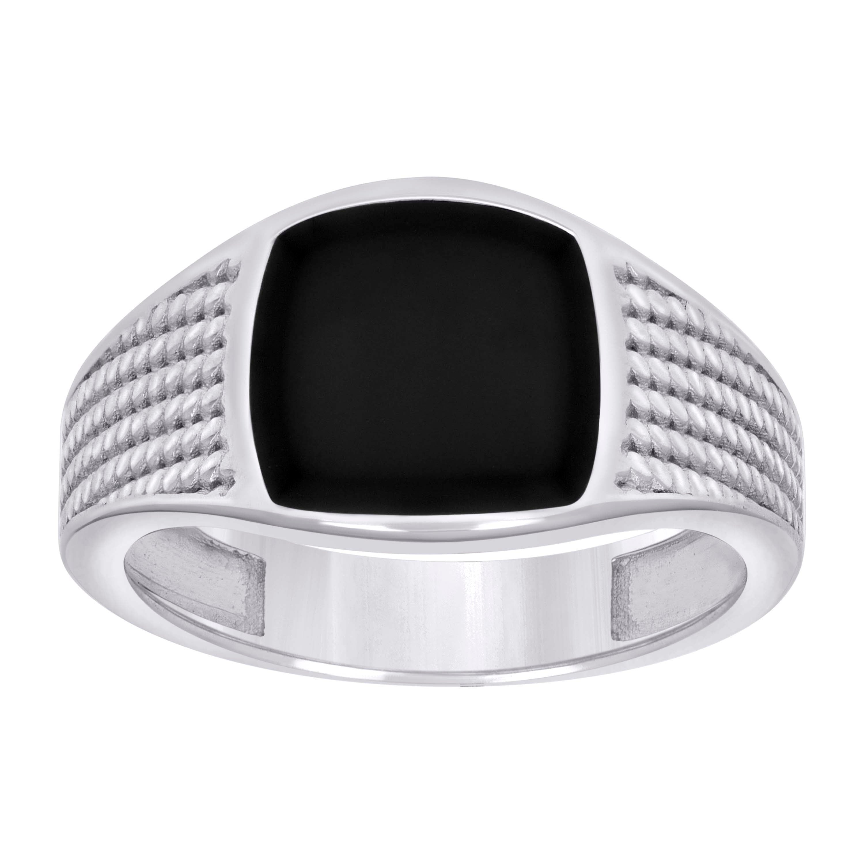 925 Sterling Silver Mens Black Enameled Square Head Fashion Ring Size 8 - SLV-129339