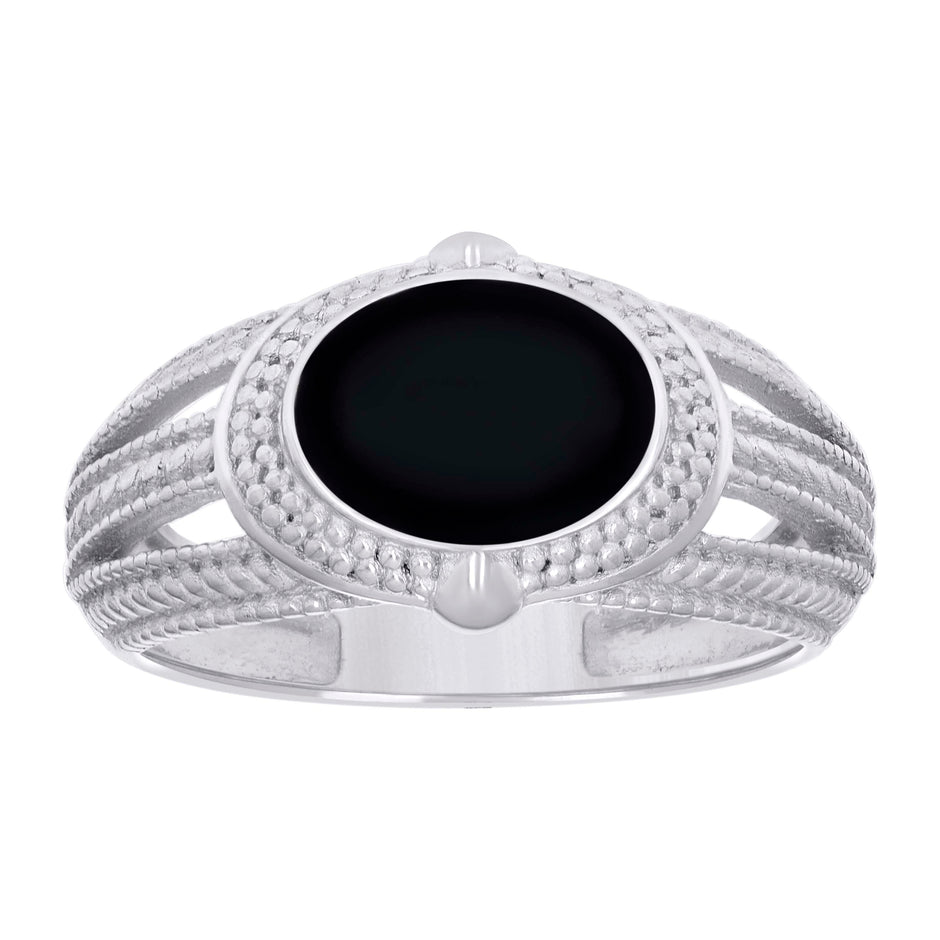 925 Sterling Silver Mens Black Enameled Oval Head Fashion Ring Size 11 - SLV-129349