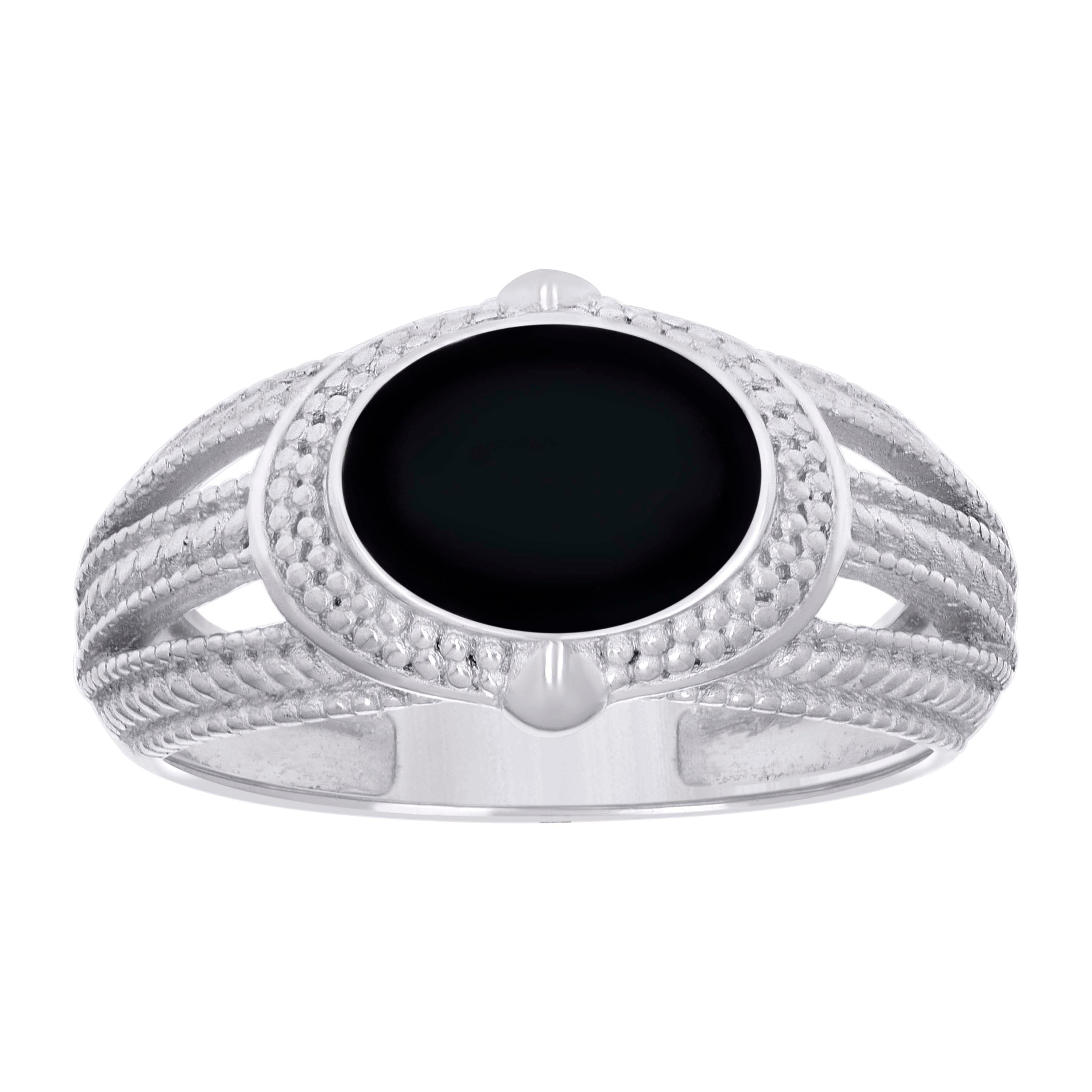 925 Sterling Silver Mens Black Enameled Oval Head Fashion Ring Size 9 - SLV-129347