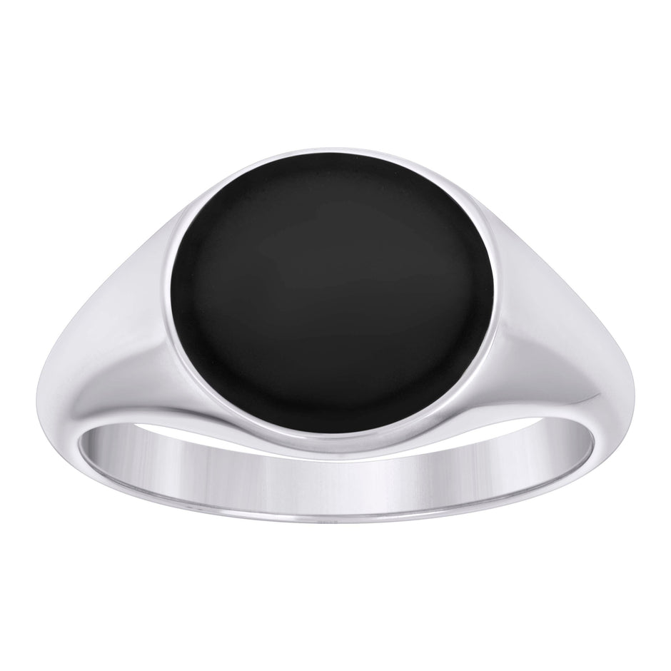 925 Sterling Silver Mens Black Enameled Fashion Ring Size 11 - SLV-129363