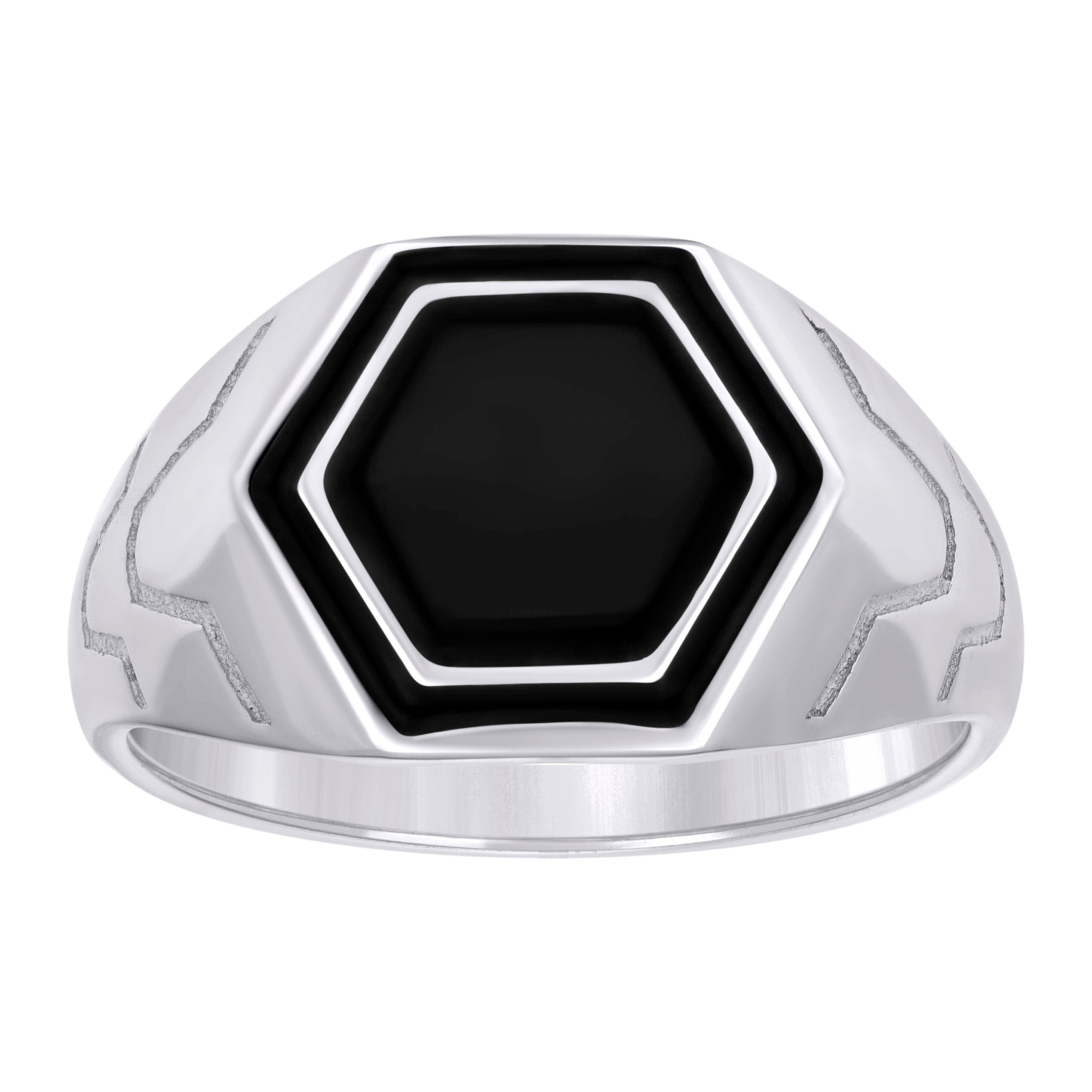 925 Sterling Silver Mens Black Enameled Octagon Head Fashion Ring Size 10 - SLV-129369