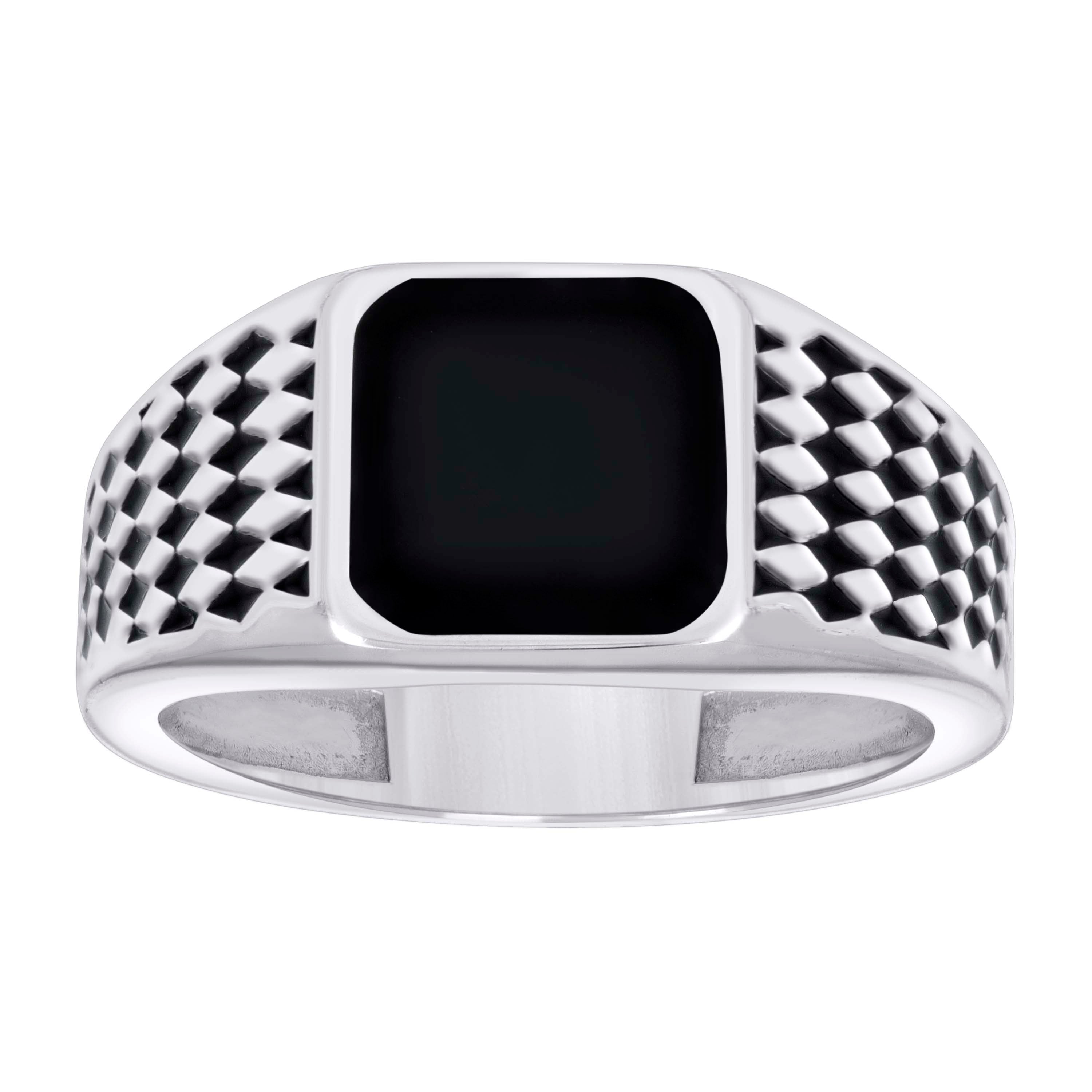 925 Sterling Silver Mens Black Enameled Square Head Fashion Ring Size 12 - SLV-129378