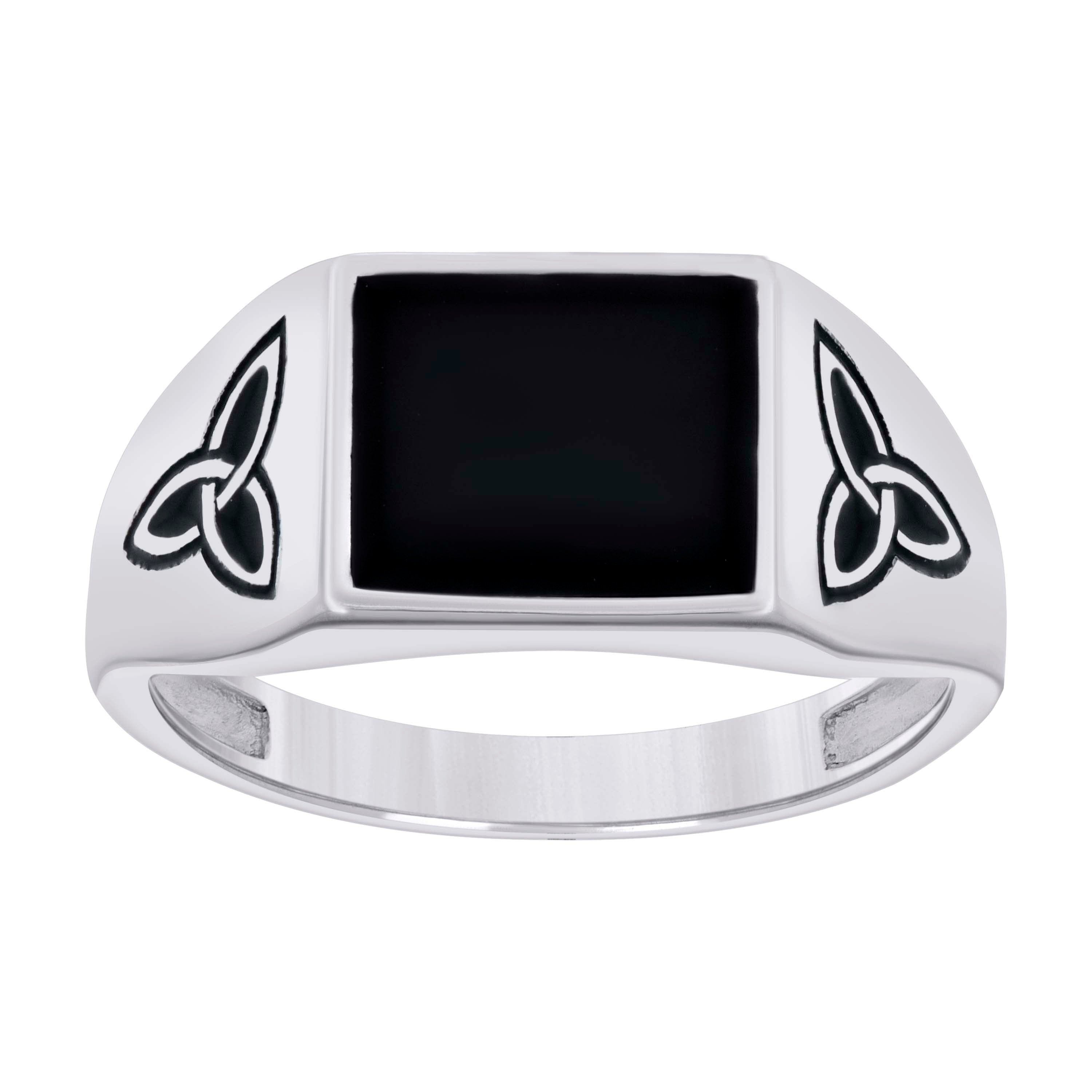 925 Sterling Silver Mens Black Enameled Square Head Fashion Ring Size 8 - SLV-129381