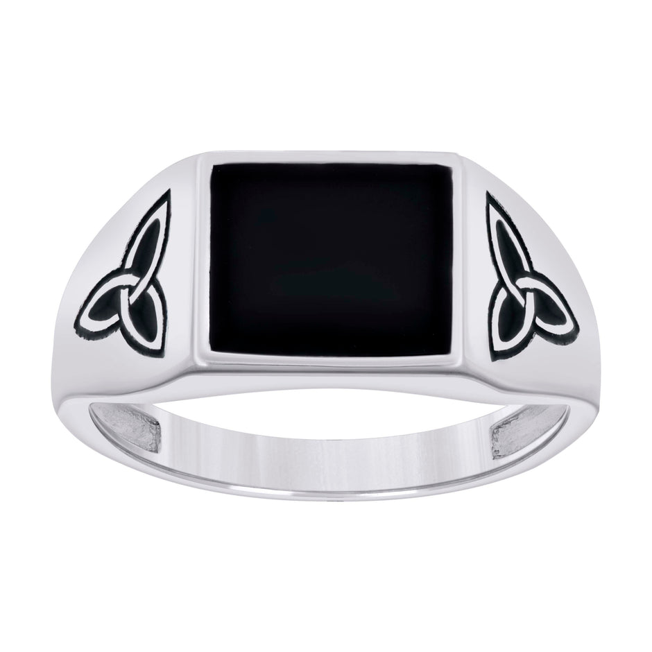 925 Sterling Silver Mens Black Enameled Square Head Fashion Ring Size 8 - SLV-129381