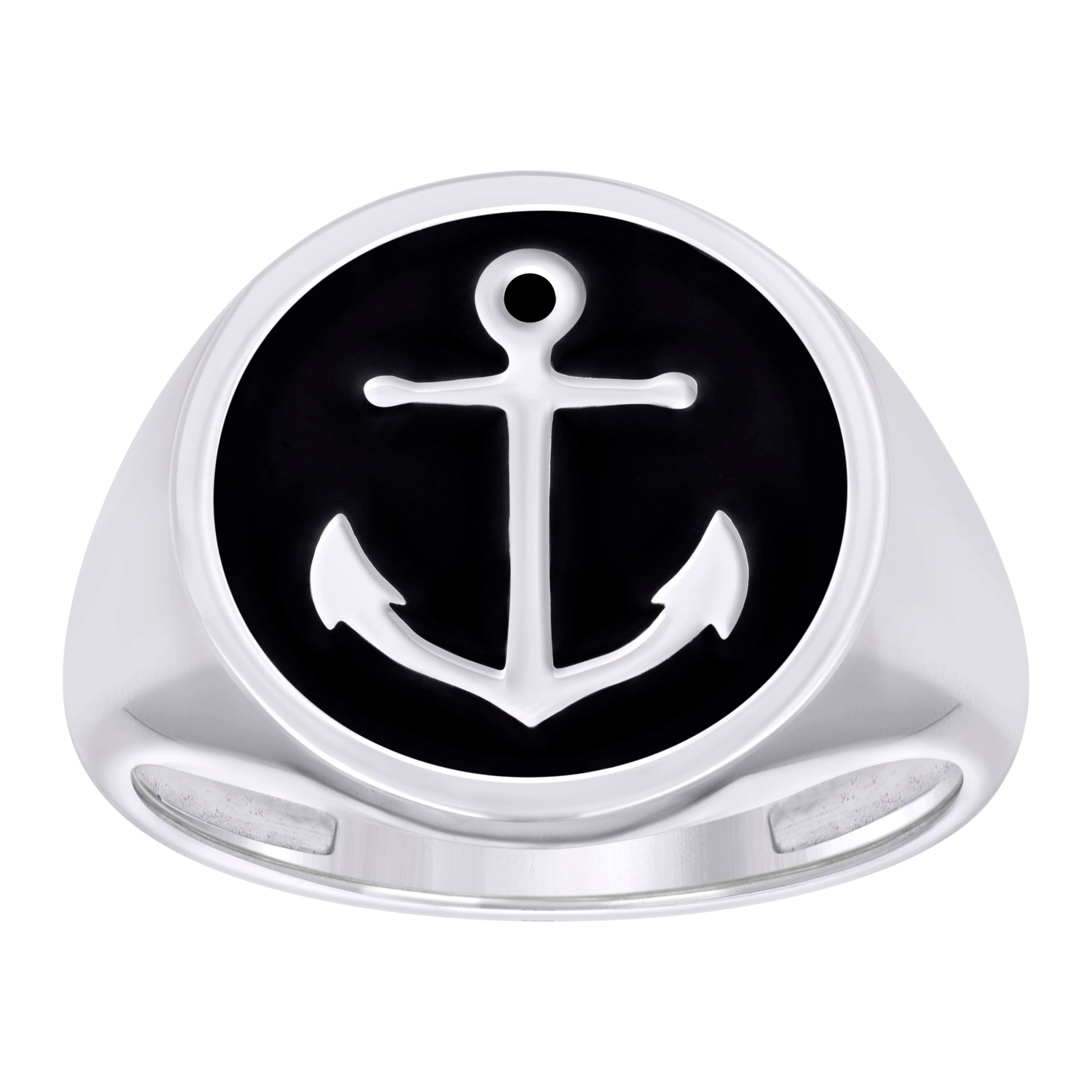 925 Sterling Silver Mens Black Enameled Anchor Nautical Fashion Ring Size 10 - SLV-129390